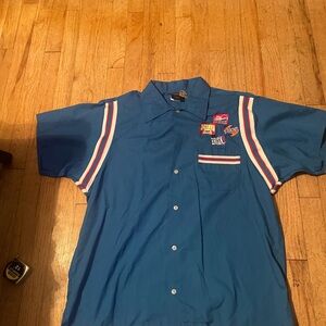 Blue Men's Shirt with Embroidered Patches
